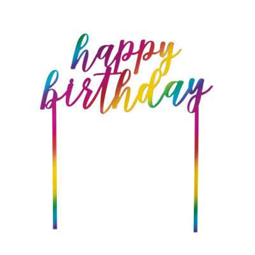 Plastic Metallic Rainbow Happy Birthday Cake Topper
