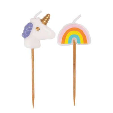 Unicorn & Rainbow Pick Birthday Candles - Assorted 6ct